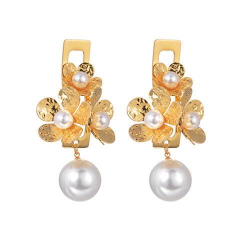 Titanium Steel  Earring, with Plastic Pearl, plated, for woman, gold, Sold By Pair