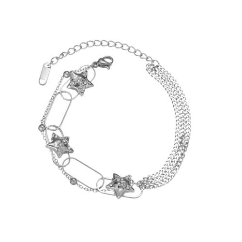 Bracciale gioielli in acciaio inossidabile, 304 acciaio inox, lucido, Micro spianare cubic zirconia & per la donna, argento, Venduto da PC