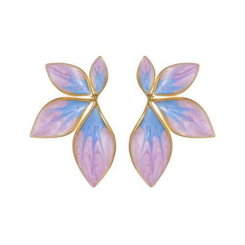 Stainless Steel Stud Earrings 304 Stainless Steel Leaf plated for woman & enamel Sold By Pair