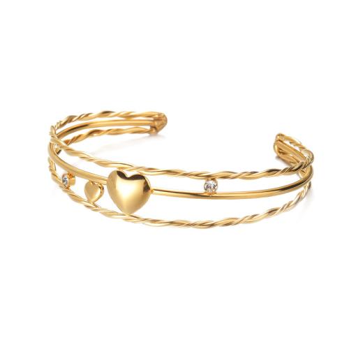 Brazalete del acero inoxidable, acero inoxidable 304, chapado, micro arcilla de zirconia cúbica & para mujer, dorado, Vendido por UD