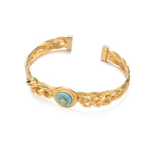 Bracelet en acier inoxydable, Acier inoxydable 304, avec turquoise, Placage, pour femme, Or, Vendu par PC