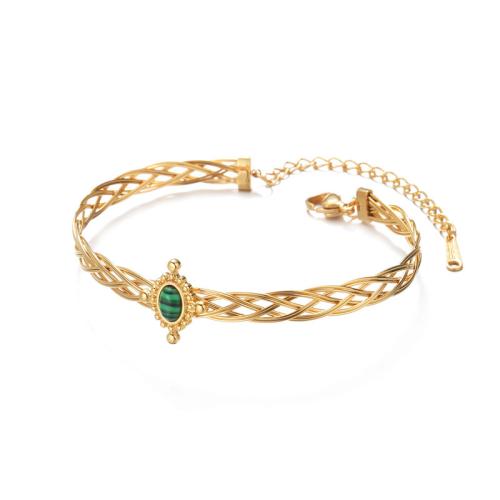 Stainless Steel Jewelry Bracelet 304 Stainless Steel with Malachite plated for woman gold Sold By PC