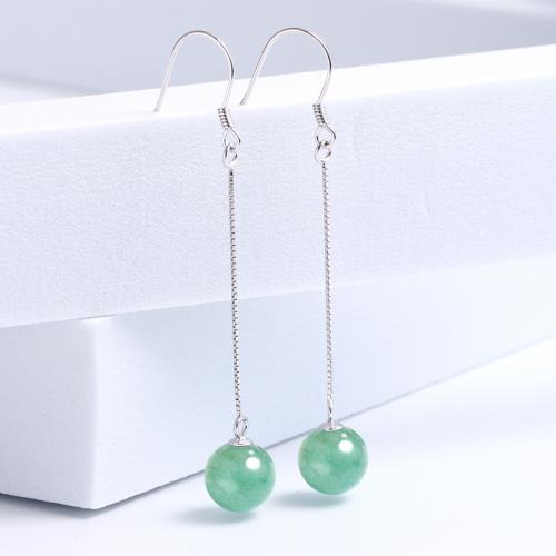 Stainless Steel Drop Earring, 304 Stainless Steel, with Aventurine, for woman, platinum color, Product size: tassel about 50mm width about 8.5mm, Sold By Pair