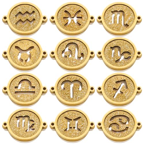 Stainless Steel Connector, 304 Stainless Steel, Round, Zodiac symbols jewelry & DIY & different designs for choice, golden, 5PCs/Bag, Sold By Bag