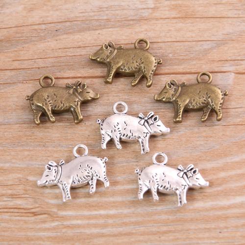 Tibetan Style Animal Pendants, Pig, plated, DIY, more colors for choice, nickel, lead & cadmium free, 16x21mm, Approx 100PCs/Bag, Sold By Bag