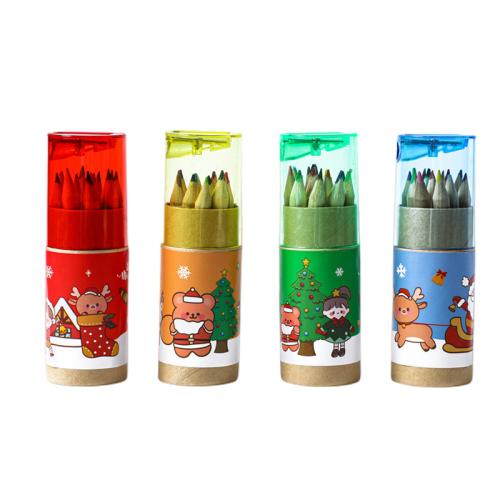 Wood Coloured Pencil, with plastic cap & Kraft, Christmas Design, more colors for choice, 110x35mm, 12PCs/Box, Sold By Box