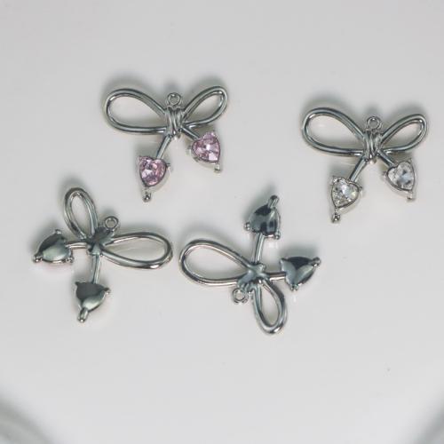 Zinc Alloy Rhinestone Pendants Bowknot silver color plated DIY & with rhinestone nickel lead & cadmium free Sold By PC