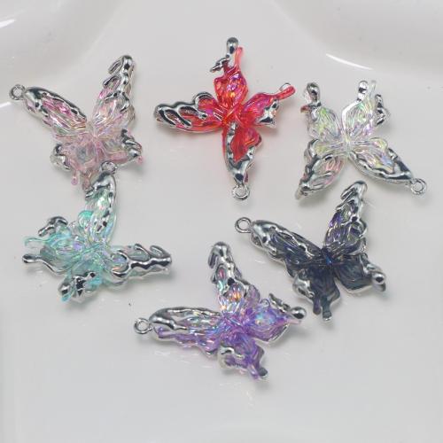 Resin Tibetan Style Pendants, with Resin, Butterfly, silver color plated, DIY, more colors for choice, nickel, lead & cadmium free, 31x31x13mm, Sold By PC