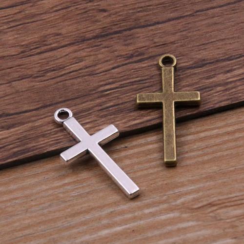 Pendentifs croix en alliage de zinc  , Placage, DIY, plus de couleurs à choisir, protéger l'environnement, sans nickel, plomb et cadmium, 13x27mm, Trou:Environ 2mm, Environ 100PC/sac, Vendu par sac