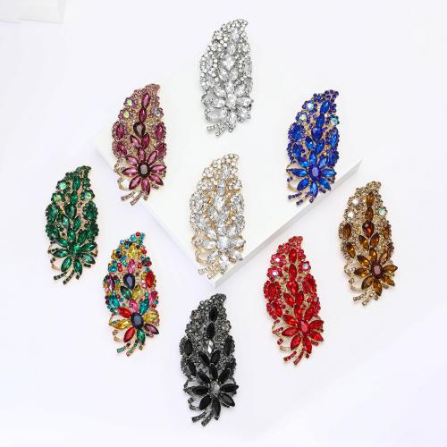 Tibetan Style Brooches, Leaf, plated, fashion jewelry & with rhinestone, more colors for choice, nickel, lead & cadmium free, 49x106mm, Sold By PC