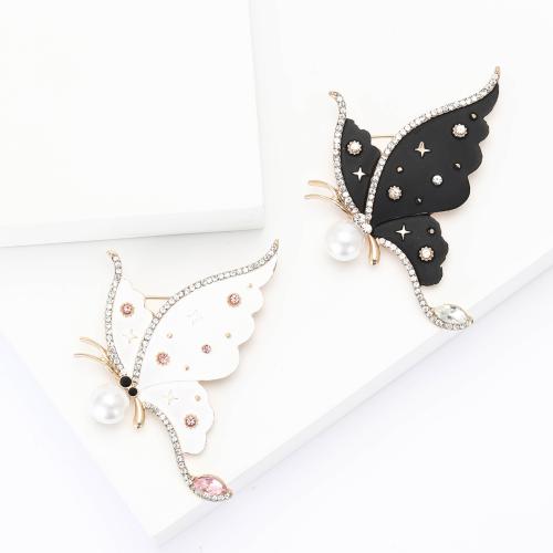 Tibetan Style Brooches, with Plastic Pearl, Butterfly, plated, fashion jewelry & enamel & with rhinestone, more colors for choice, nickel, lead & cadmium free, 45x62mm, Sold By PC