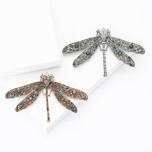 Tibetan Style Brooches, Dragonfly, plated, fashion jewelry & with rhinestone, more colors for choice, nickel, lead & cadmium free, 60x98mm, Sold By PC