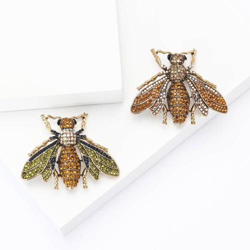 Tibetan Style Brooches, Bee, plated, fashion jewelry & with rhinestone, more colors for choice, nickel, lead & cadmium free, 56x47mm, Sold By PC