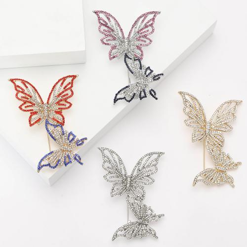 Tibetan Style Brooches, Butterfly, plated, fashion jewelry & with rhinestone, more colors for choice, nickel, lead & cadmium free, 47x65mm, Sold By PC