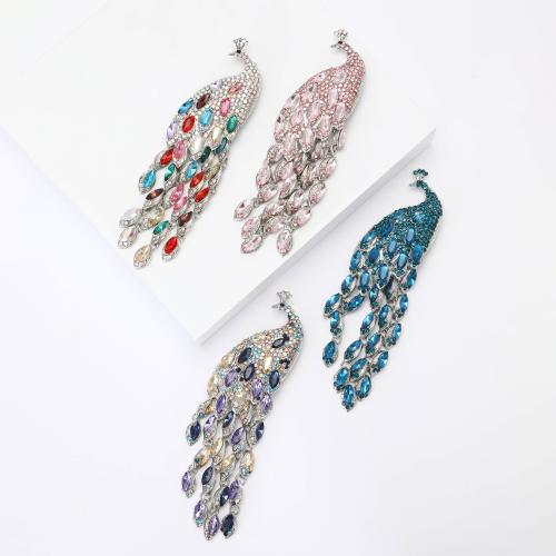 Tibetan Style Brooches, Peacock, plated, fashion jewelry & with rhinestone, more colors for choice, nickel, lead & cadmium free, 44x131mm, Sold By PC