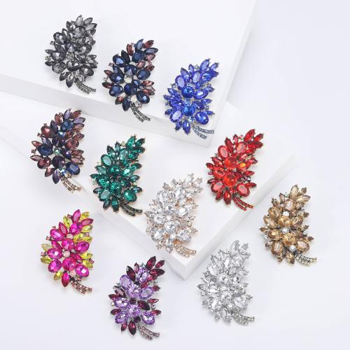 Tibetan Style Brooches, Leaf, plated, fashion jewelry & with rhinestone, more colors for choice, nickel, lead & cadmium free, 46x72mm, Sold By PC