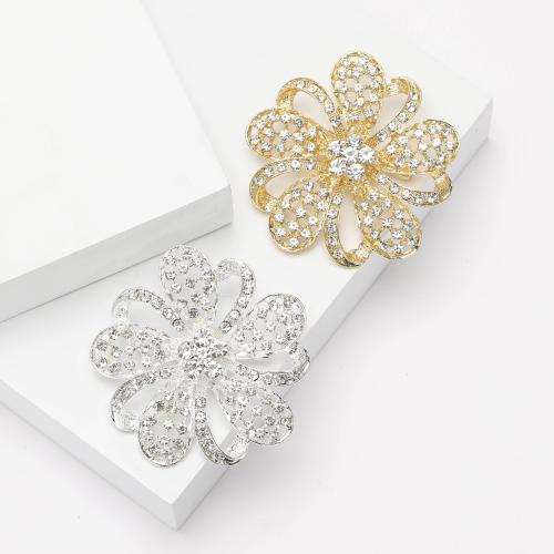 Tibetan Style Brooches, Flower, plated, fashion jewelry & with rhinestone, more colors for choice, nickel, lead & cadmium free, 66x66mm, Sold By PC