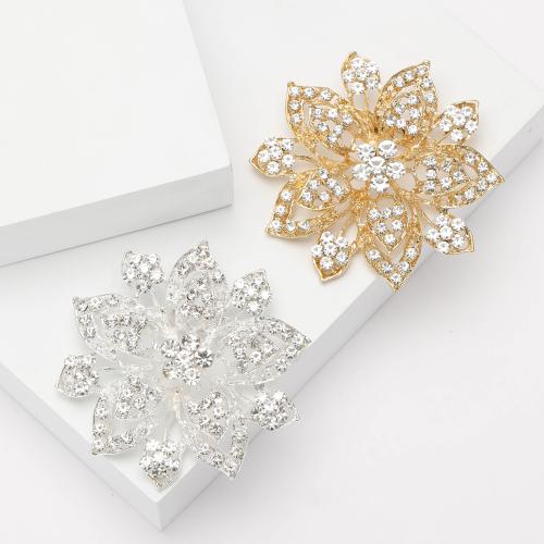 Tibetan Style Brooches, Flower, plated, fashion jewelry & with rhinestone, more colors for choice, nickel, lead & cadmium free, 69x69mm, Sold By PC