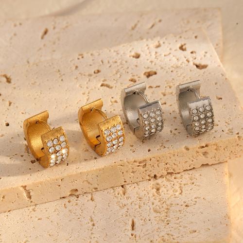 Stainless Steel Lever Terug Earring, 304 roestvrij staal, plated, mode sieraden & met strass, meer kleuren voor de keuze, 13.50x11.80mm, Verkocht door pair