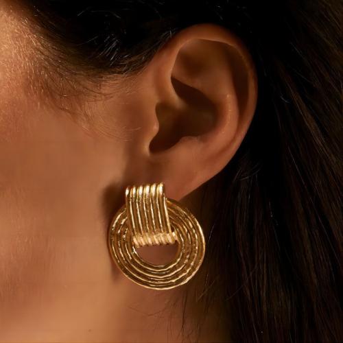 Boucle d'oreille de gaujon en acier inoxydable, Acier inoxydable 304, Placage de couleur d'or, bijoux de mode, doré, 27x29.80mm, Vendu par paire