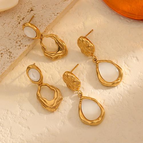 Brinco de gota de aço inoxidável, Aço inoxidável 304, with Selenita, cromado de cor dourada, joias de moda & Varios pares a sua escolha, dourado, vendido por par