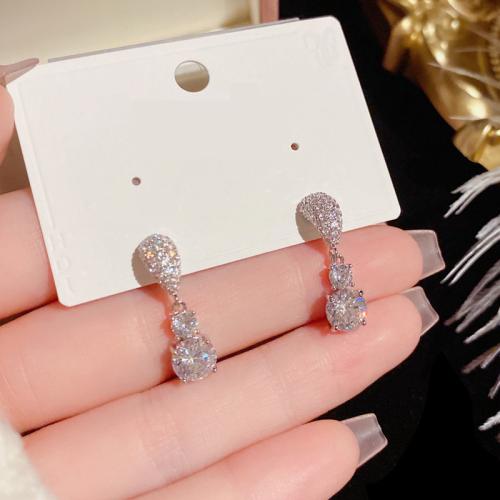 Cubic Zirconia Micro Pave Brass Earring, real gold plated, micro pave cubic zirconia & for woman, more colors for choice, 24x6mm, Sold By Pair