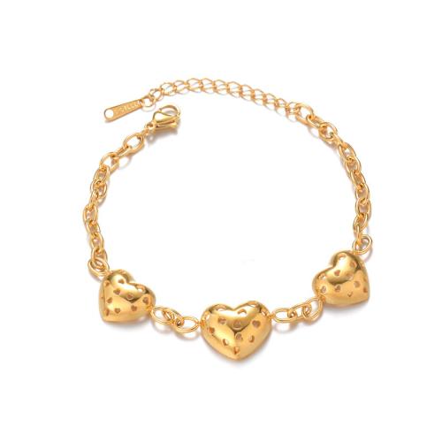 Stainless Steel Jewelry Bracelet, 304 Stainless Steel, Heart, plated, for woman, gold, Sold By PC