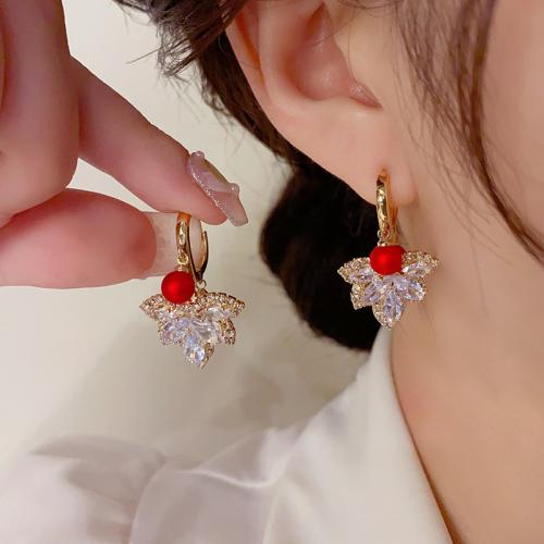 Boucles d'oreilles en laiton zircon cubique pavent, avec perle de plastique, Plaqué d'or, pavé de micro zircon & pour femme, doré, 33x21mm, Vendu par paire