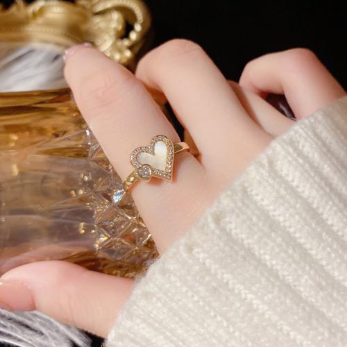 Cubic Zirconia Micro Pave Brass Ring, with Shell, real gold plated, micro pave cubic zirconia & for woman, gold, Sold By PC