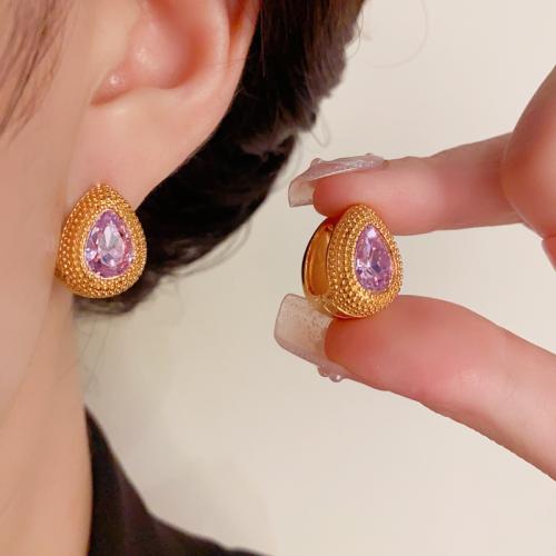 Cubic Zirconia Micro Pave Brass Earring real gold plated micro pave cubic zirconia & for woman gold Sold By Pair