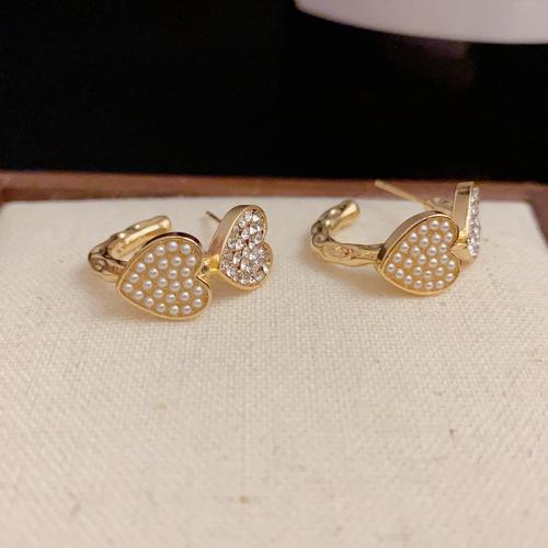 Cubic Zirconia Micro Pave Brass Earring with Plastic Pearl real gold plated micro pave cubic zirconia & for woman gold Sold By Pair