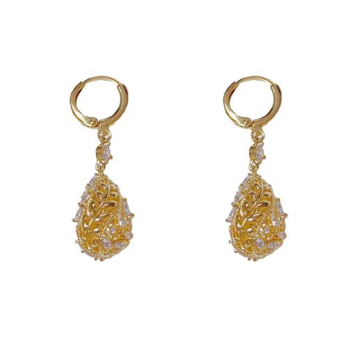 Cubic Zirconia Micro Pave Brass Earring, real gold plated, micro pave cubic zirconia & for woman, gold, 41x10mm, Sold By Pair