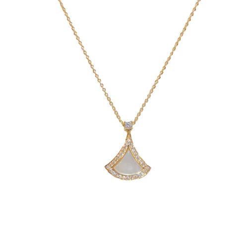 Collier en laiton cubique Zircon Micro Pave, avec coquille, avec 5CM chaînes de rallonge, Plaqué d'or, pavé de micro zircon & pour femme, plus de couleurs à choisir, Longueur:Environ 40 cm, Vendu par PC