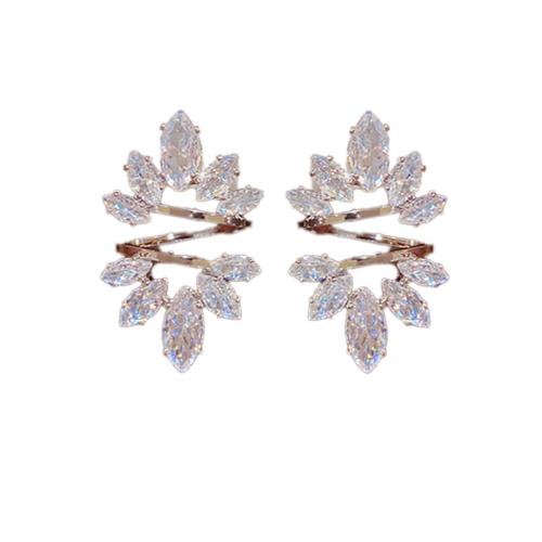 Boucles d'oreilles en laiton zircon cubique pavent, Plaqué d'or, pavé de micro zircon & pour femme, plus de couleurs à choisir, 25x16mm, Vendu par paire