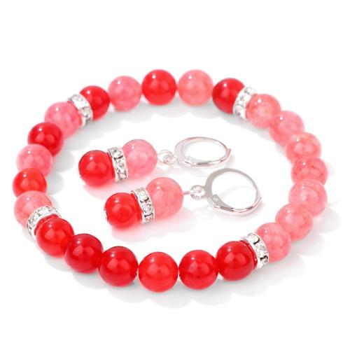 aleación de zinc Conjunto de joya, pulsera & pendiente, con Piedras preciosas, hecho a mano, 2 piezas & micro arcilla de zirconia cúbica & para mujer, más colores para la opción, Vendido por Set