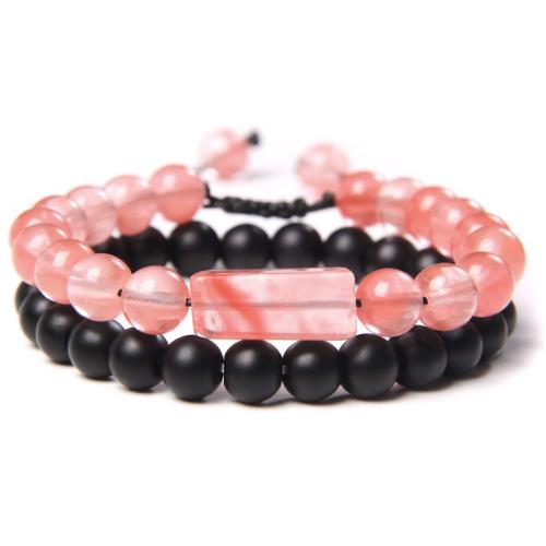 Pulseiras de pedras preciosas, Fio de cera, with Pedra natural, feito à mão, 2 peças & unissex & Vario tipos a sua escolha, Mais cores pare escolha, comprimento Aprox 16 cm, vendido por Defina