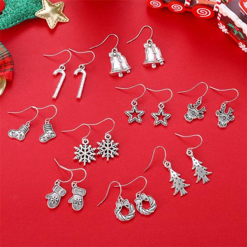 Tibetan Style Drop Earrings, plated, Christmas Design & for woman, silver color, 9Pairs/Set, Sold By Set