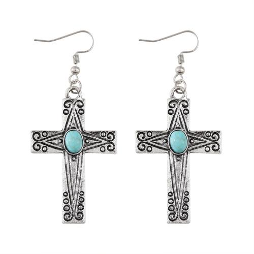 Tibetan Style Drop Earrings, with turquoise, plated, vintage & for woman, silver color, Sold By PC