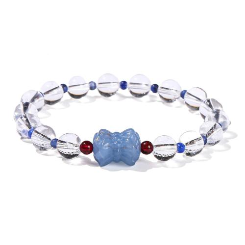 Clear Quartz Bracelet, with Angelite & Agate, Lotus, handmade, fashion jewelry & for woman, beads length 8mm, Length:Approx 6-7 Inch, Sold By PC