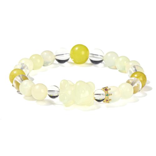 Jade New Mountain Bracelet with Clear Quartz & Brass Bear handmade fashion jewelry & for woman & with rhinestone beads length 8mm 10mm Length Approx 6-7 Inch Sold By PC