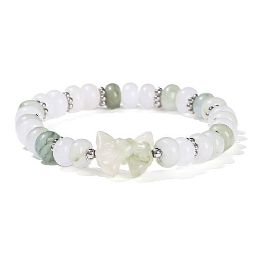 Ice Jade Bracelet, with 304 Stainless Steel, Bowknot, handmade, fashion jewelry & for woman, beads size 8x4mm, Length:Approx 6-7 Inch, Sold By PC