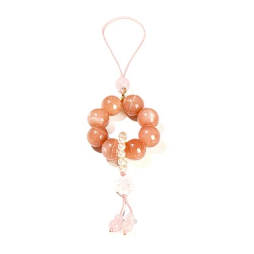 Orange Moonstone Hanging Ornaments with Queen Conch Shell & Polyester Cord & Plastic Pearl Flower handmade folk style & for woman beads length 12mm Length Approx 17 cm Sold By PC