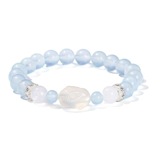 Blue Chalcedony Bracelet, with White Agate & Brass, Rabbit, handmade, fashion jewelry & for woman, beads length 8mm, 10mm, Length:Approx 6-8 Inch, Sold By PC