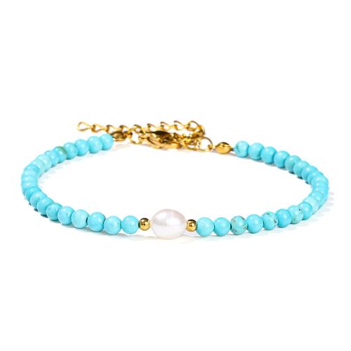 turquoise Bracelet, with Plastic Pearl & 304 Stainless Steel, with 2inch extender chain, polished, fashion jewelry & for woman, beads length 3mm, Length:Approx 6.7 Inch, Sold By PC