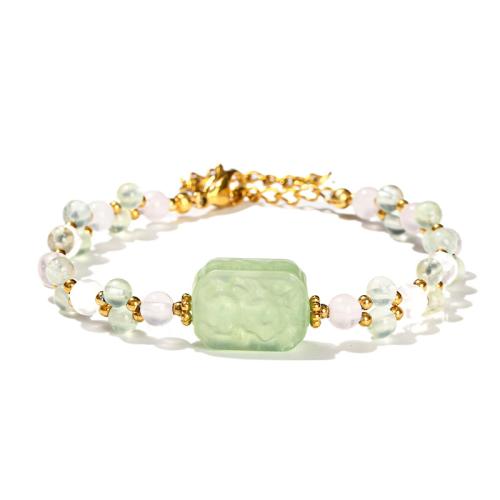 Natural Prehnite Bracelet with Jade New Mountain & Rose Quartz & 304 Stainless Steel polished fashion jewelry & for woman beads length 4mm Length Approx 6-7 Inch Sold By PC