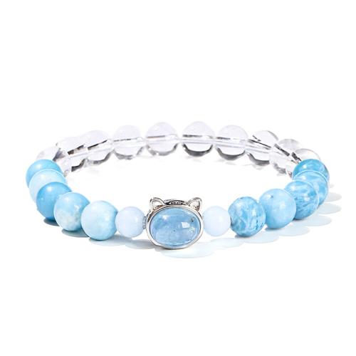 Cristal branco pulseira, with Larimar & liga de zinco, Gato, feito à mão, joias de moda & para mulher, beads length 8mm, 6mm, comprimento Aprox 6-8 inchaltura, vendido por PC