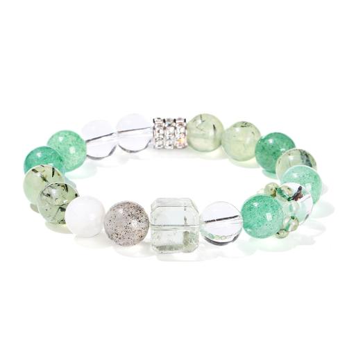 Prehnite nature bracelet, avec Strawberry Quartz & Acier inoxydable 304, fait à la main, bijoux de mode & pour femme, beads length 10mm, Longueur:Environ 6-7 pouce, Vendu par PC