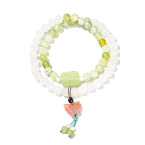 Jade bracelet, avec jade de nouvelle montagne, papillon, fait à la main, Double couche & pour femme, beads length 6mm, Longueur:Environ 12-14 pouce, Vendu par PC