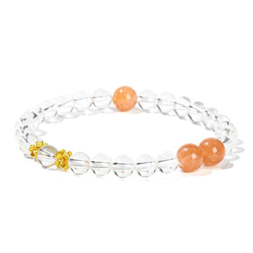 cuarzo claro Pulsera, con Moonstone naranja & metal, Flor, hecho a mano, Joyería & para mujer, beads length 6mm, 8mm, longitud:aproximado 6-7 Inch, Vendido por UD