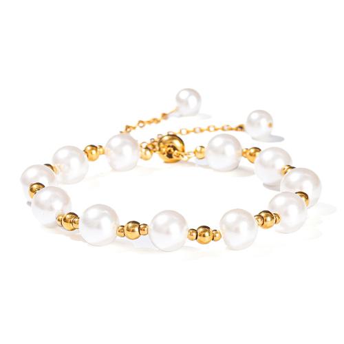 Shell Pearl bracelet, avec perle de plastique & Acier inoxydable 304, Rond, fait à la main, bijoux de mode & styles différents pour le choix & pour femme, beads length 8mm, Longueur:Environ 6-7 pouce, Vendu par PC